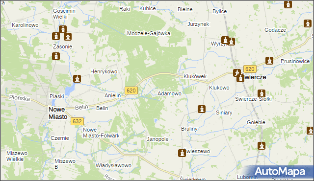 mapa Adamowo gmina Nowe Miasto, Adamowo gmina Nowe Miasto na mapie Targeo