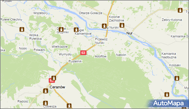 mapa Adolfów gmina Ceranów, Adolfów gmina Ceranów na mapie Targeo