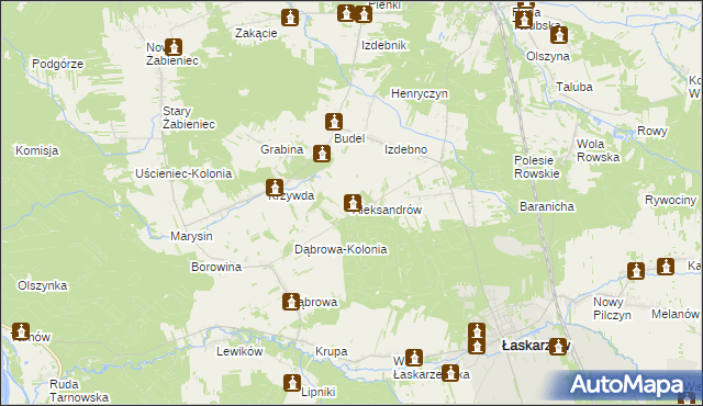 mapa Aleksandrów gmina Łaskarzew, Aleksandrów gmina Łaskarzew na mapie Targeo