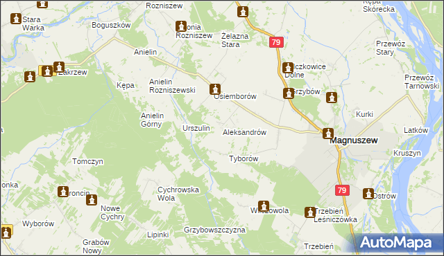 mapa Aleksandrów gmina Magnuszew, Aleksandrów gmina Magnuszew na mapie Targeo