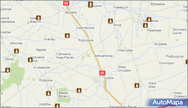 mapa Aleksandrów gmina Wiskitki, Aleksandrów gmina Wiskitki na mapie Targeo