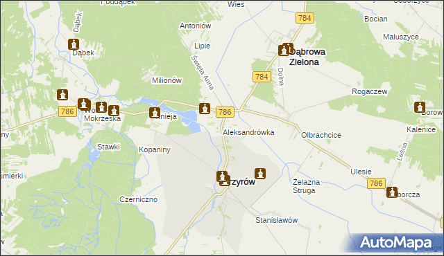 mapa Aleksandrówka gmina Przyrów, Aleksandrówka gmina Przyrów na mapie Targeo