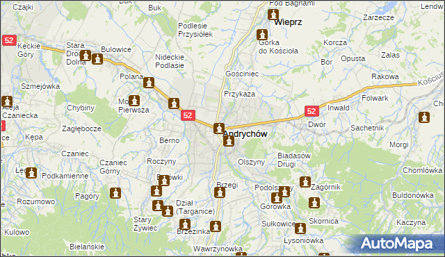 mapa Andrychów, Andrychów na mapie Targeo