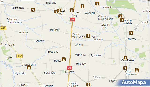 mapa Anielin gmina Żelazków, Anielin gmina Żelazków na mapie Targeo