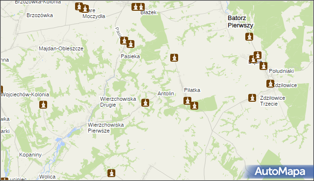 mapa Antolin gmina Modliborzyce, Antolin gmina Modliborzyce na mapie Targeo