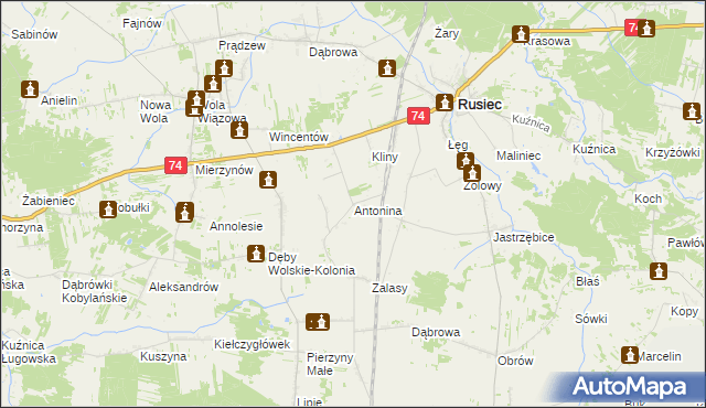 mapa Antonina gmina Rusiec, Antonina gmina Rusiec na mapie Targeo