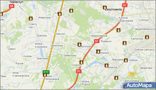 mapa Antoninów gmina Piaseczno, Antoninów gmina Piaseczno na mapie Targeo
