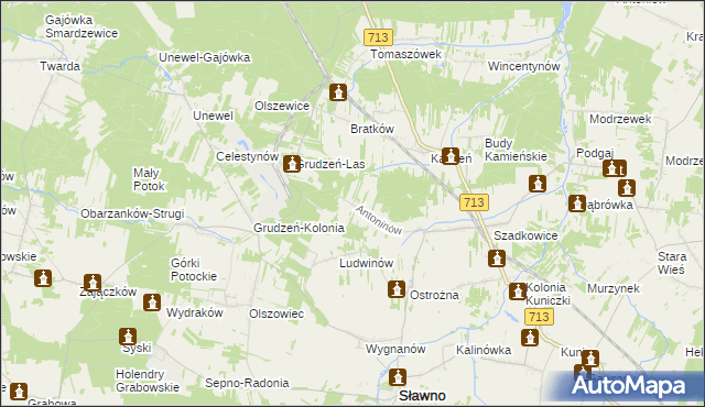 mapa Antoninów gmina Sławno, Antoninów gmina Sławno na mapie Targeo