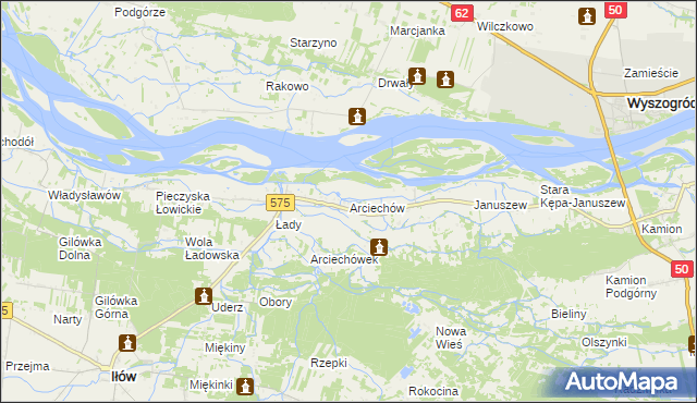 mapa Arciechów gmina Iłów, Arciechów gmina Iłów na mapie Targeo