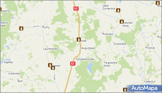 mapa Augustowo gmina Dźwierzuty, Augustowo gmina Dźwierzuty na mapie Targeo