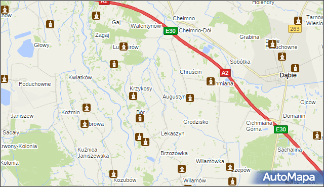 mapa Augustynów gmina Dąbie, Augustynów gmina Dąbie na mapie Targeo