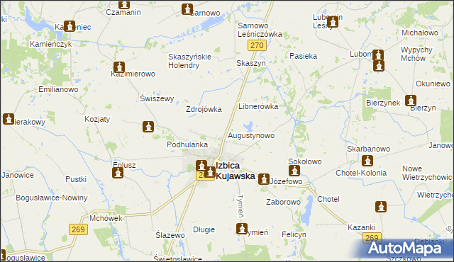 mapa Augustynowo gmina Izbica Kujawska, Augustynowo gmina Izbica Kujawska na mapie Targeo