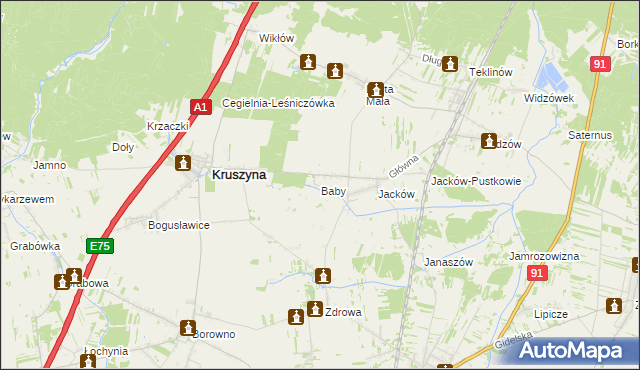 mapa Baby gmina Kruszyna, Baby gmina Kruszyna na mapie Targeo