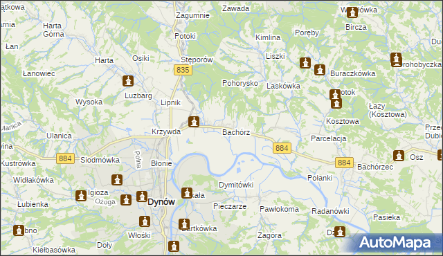 mapa Bachórz gmina Dynów, Bachórz gmina Dynów na mapie Targeo