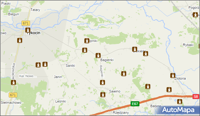 mapa Bagienki gmina Tykocin, Bagienki gmina Tykocin na mapie Targeo
