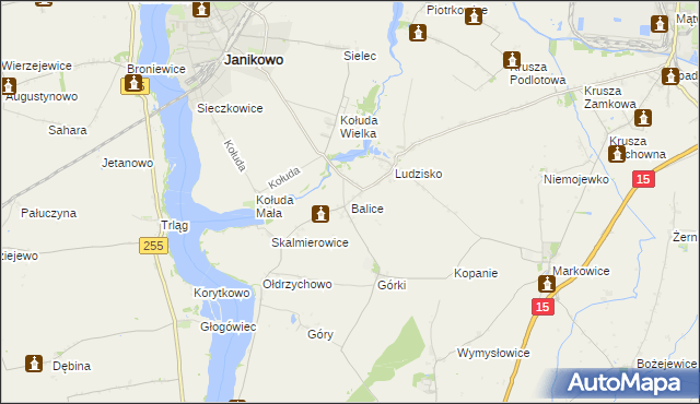 mapa Balice gmina Janikowo, Balice gmina Janikowo na mapie Targeo