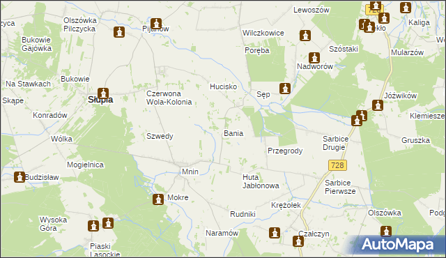 mapa Bania gmina Słupia Konecka, Bania gmina Słupia Konecka na mapie Targeo