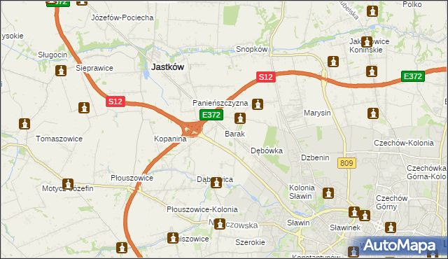 mapa Barak gmina Jastków, Barak gmina Jastków na mapie Targeo