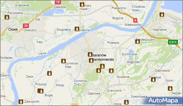 mapa Baranów Sandomierski, Baranów Sandomierski na mapie Targeo