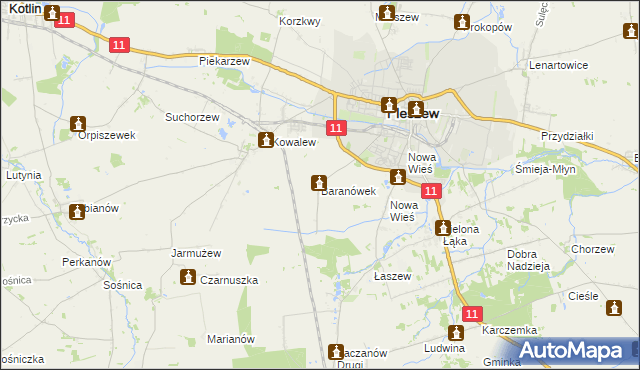 mapa Baranówek gmina Pleszew, Baranówek gmina Pleszew na mapie Targeo