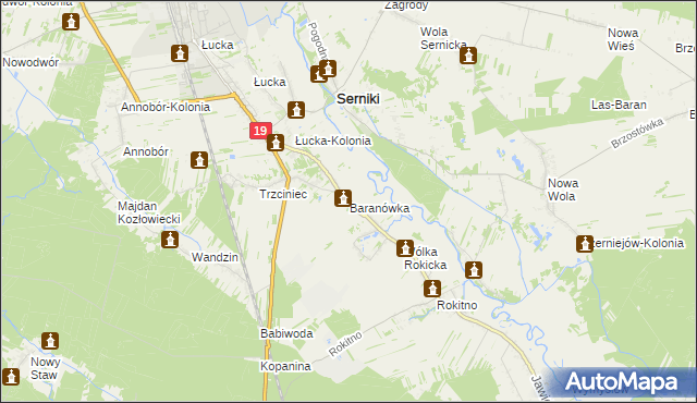 mapa Baranówka gmina Lubartów, Baranówka gmina Lubartów na mapie Targeo