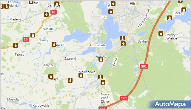 mapa Barany gmina Ełk, Barany gmina Ełk na mapie Targeo