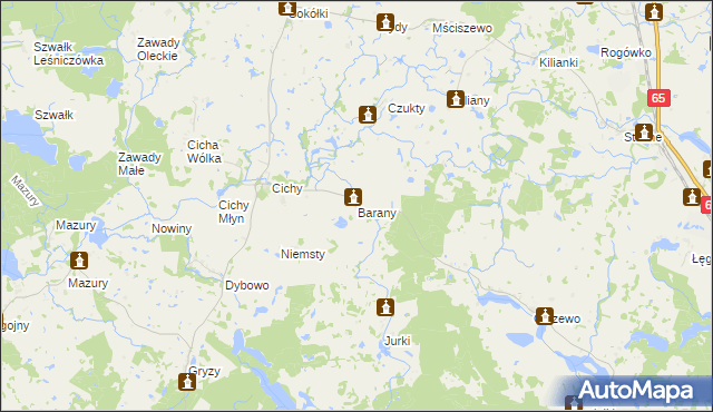 mapa Barany gmina Świętajno, Barany gmina Świętajno na mapie Targeo