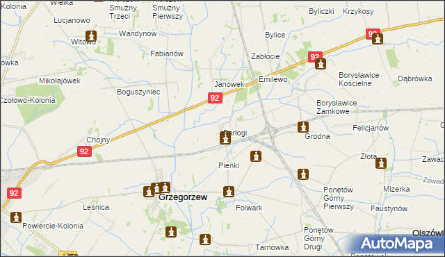 mapa Barłogi gmina Grzegorzew, Barłogi gmina Grzegorzew na mapie Targeo