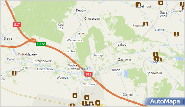 mapa Barłogi gmina Kurów, Barłogi gmina Kurów na mapie Targeo