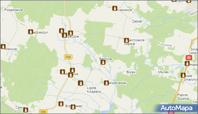 mapa Barzyna gmina Namysłów, Barzyna gmina Namysłów na mapie Targeo