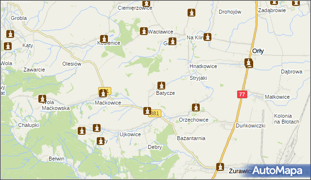mapa Batycze, Batycze na mapie Targeo