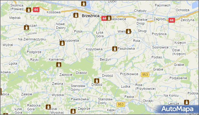 mapa Bęczyn gmina Brzeźnica, Bęczyn gmina Brzeźnica na mapie Targeo
