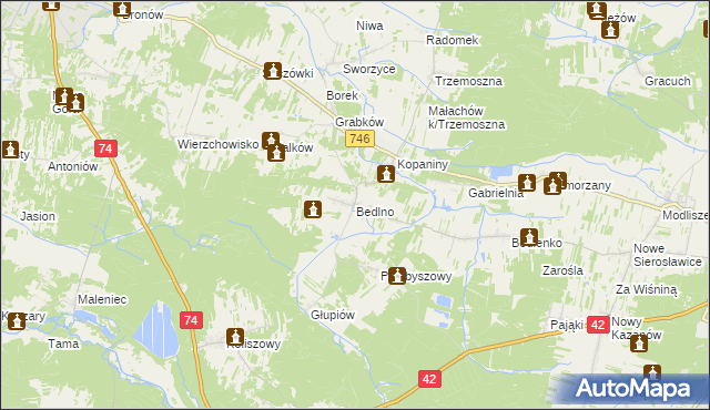 mapa Bedlno gmina Końskie, Bedlno gmina Końskie na mapie Targeo