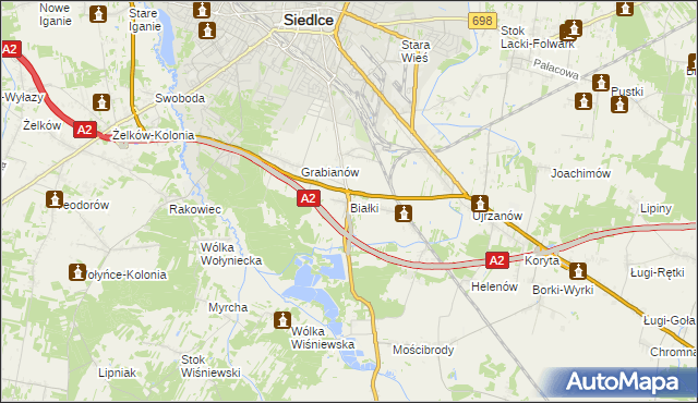 mapa Białki gmina Siedlce, Białki gmina Siedlce na mapie Targeo