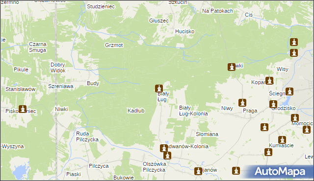 mapa Biały Ług gmina Słupia Konecka, Biały Ług gmina Słupia Konecka na mapie Targeo