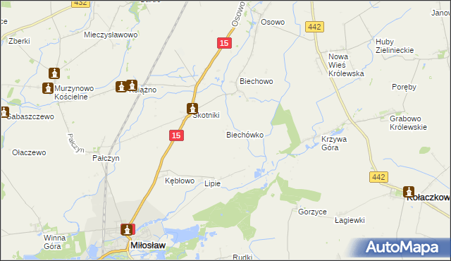 mapa Biechówko gmina Miłosław, Biechówko gmina Miłosław na mapie Targeo