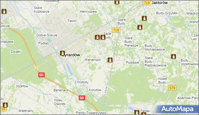 mapa Bieganów gmina Jaktorów, Bieganów gmina Jaktorów na mapie Targeo