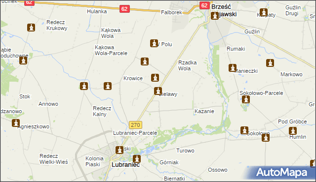 mapa Bielawy gmina Lubraniec, Bielawy gmina Lubraniec na mapie Targeo