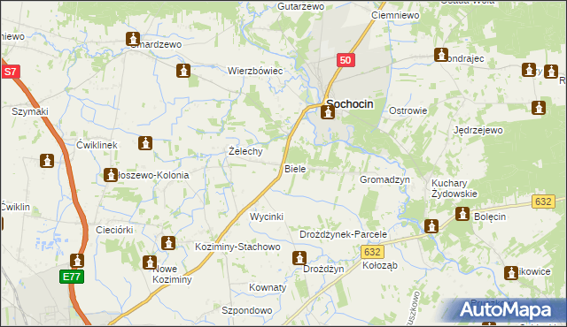 mapa Biele gmina Sochocin, Biele gmina Sochocin na mapie Targeo