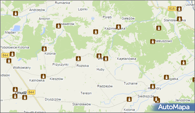 mapa Bielin gmina Żmudź, Bielin gmina Żmudź na mapie Targeo