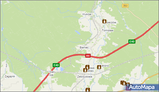 mapa Bieniec gmina Nowogrodziec, Bieniec gmina Nowogrodziec na mapie Targeo