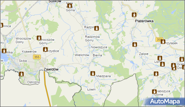 mapa Bierna gmina Sulików, Bierna gmina Sulików na mapie Targeo