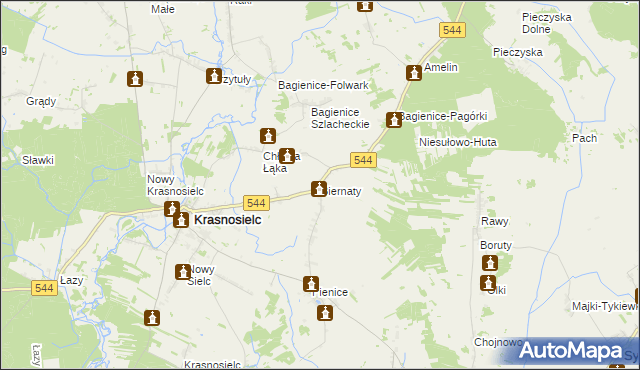 mapa Biernaty gmina Krasnosielc, Biernaty gmina Krasnosielc na mapie Targeo