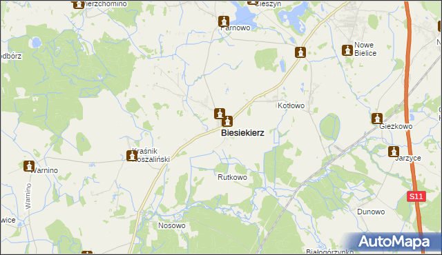 mapa Biesiekierz powiat koszaliński, Biesiekierz powiat koszaliński na mapie Targeo