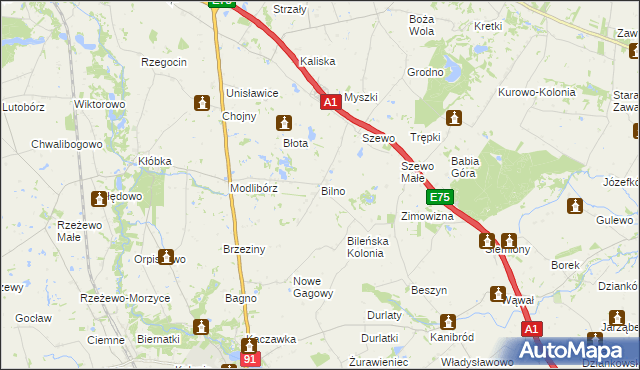 mapa Bilno gmina Lubień Kujawski, Bilno gmina Lubień Kujawski na mapie Targeo