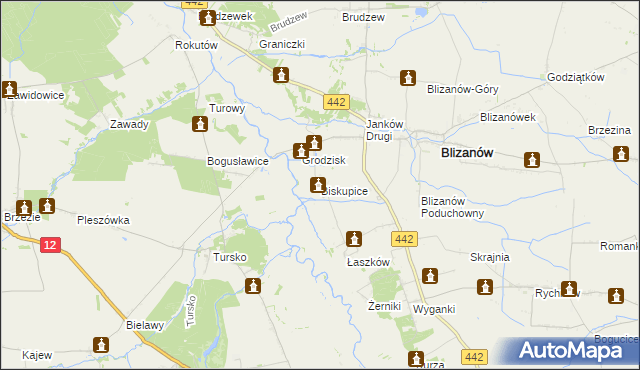mapa Biskupice gmina Blizanów, Biskupice gmina Blizanów na mapie Targeo
