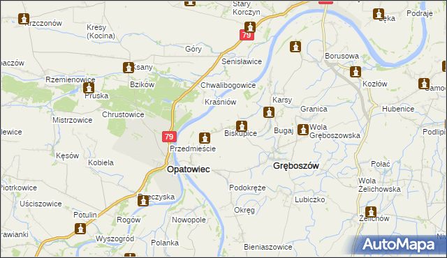 mapa Biskupice gmina Gręboszów, Biskupice gmina Gręboszów na mapie Targeo