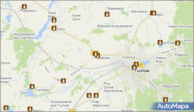 mapa Bladowo gmina Tuchola, Bladowo gmina Tuchola na mapie Targeo