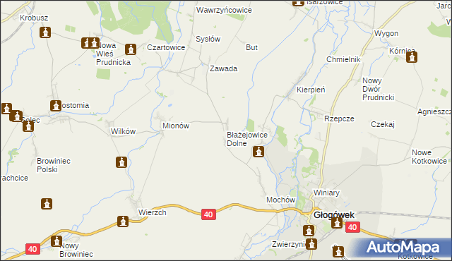 mapa Błażejowice Dolne, Błażejowice Dolne na mapie Targeo