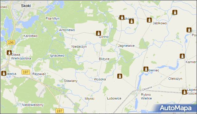 mapa Bliżyce gmina Skoki, Bliżyce gmina Skoki na mapie Targeo